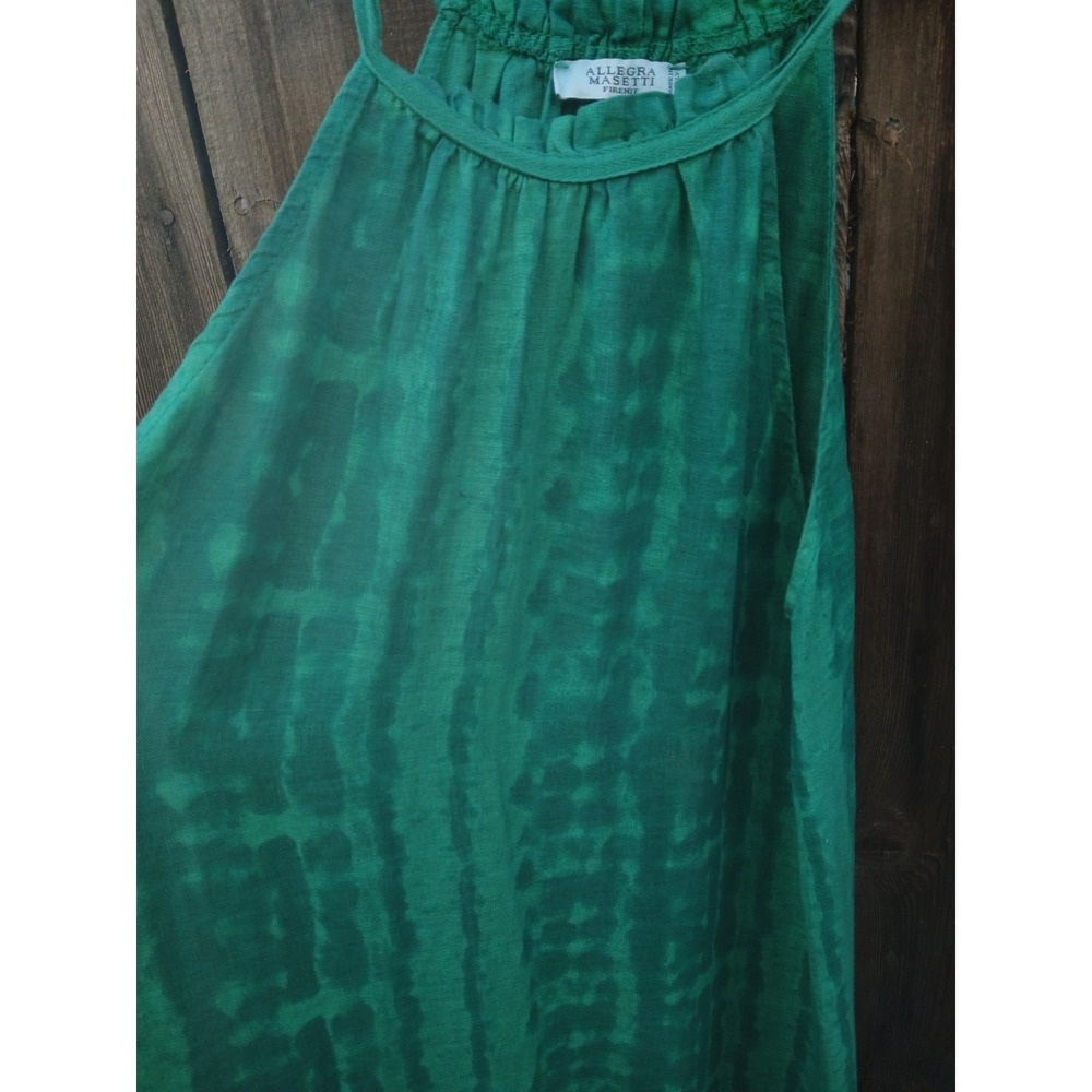 Allegra Masetti Emerald Green Maxi Boho Sleeveless Dress Italy 100% Linen L - Picture 6 of 8